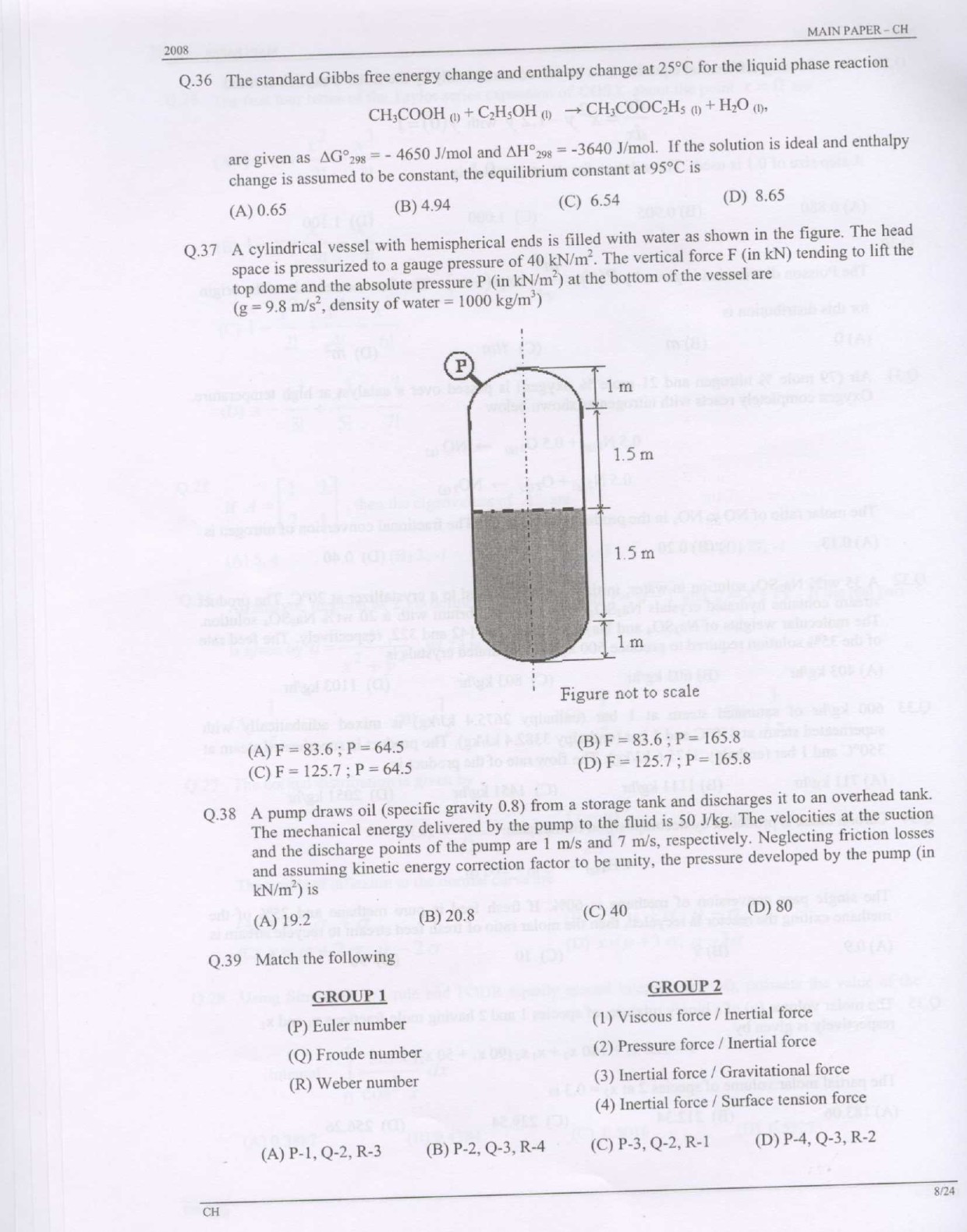 GATE Exam Question Paper 2008 Chemical Engineering 8