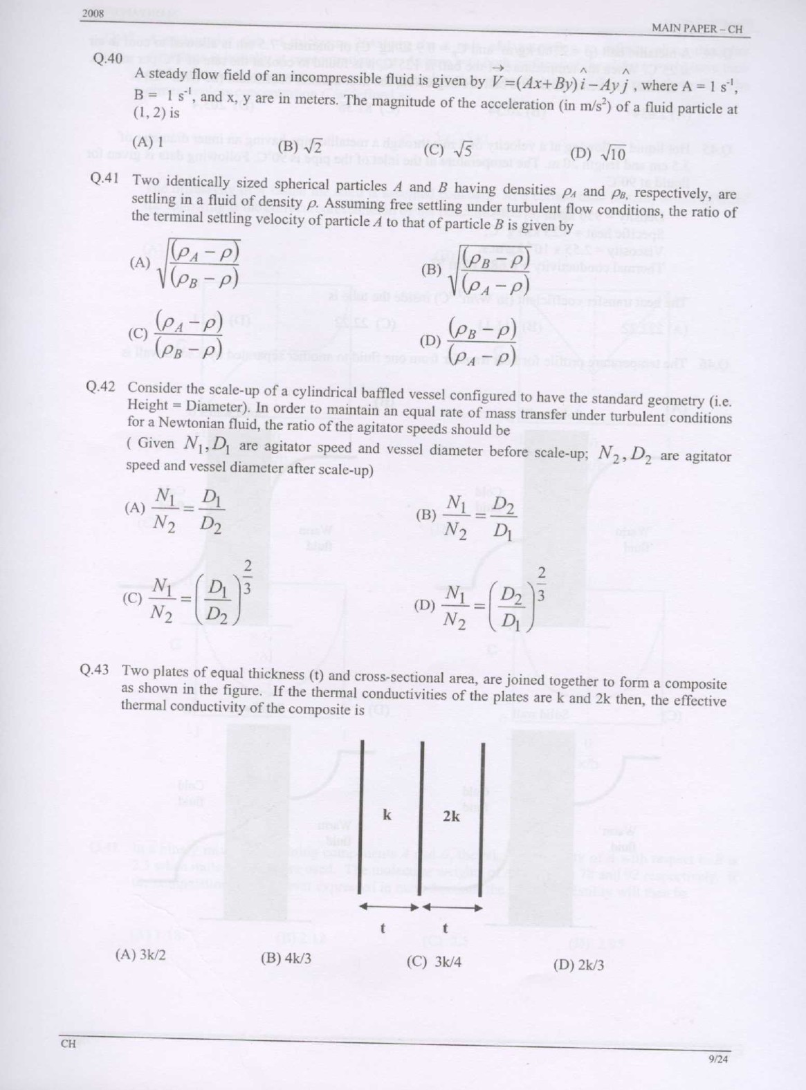 GATE Exam Question Paper 2008 Chemical Engineering 9