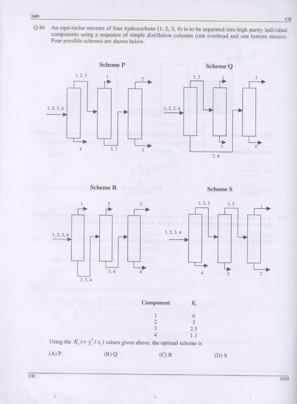 GATE Exam Question Paper 2009 Chemical Engineering 12