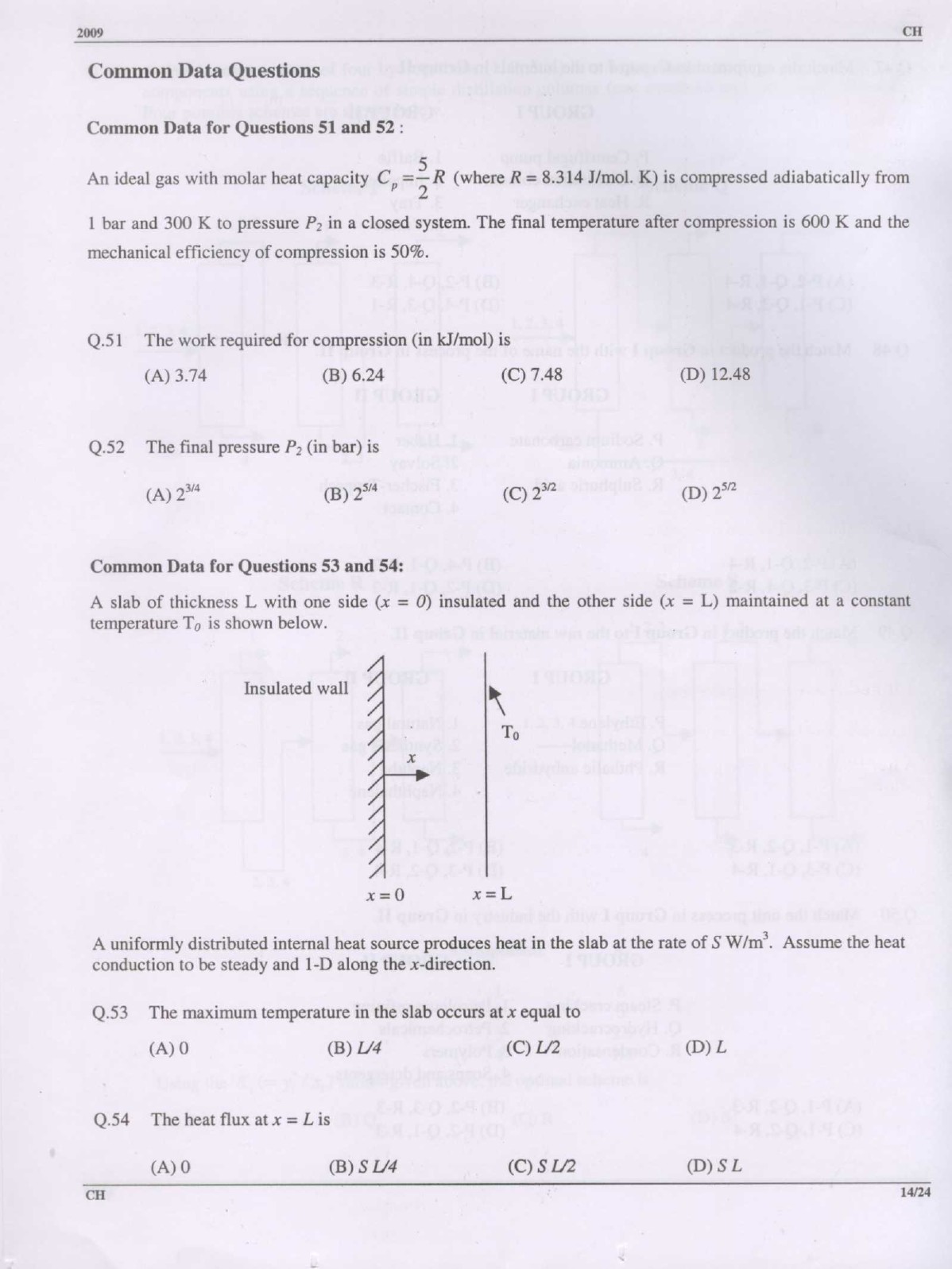 GATE Exam Question Paper 2009 Chemical Engineering 14