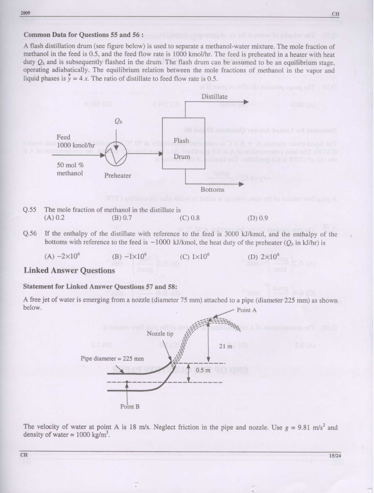 GATE Exam Question Paper 2009 Chemical Engineering 15