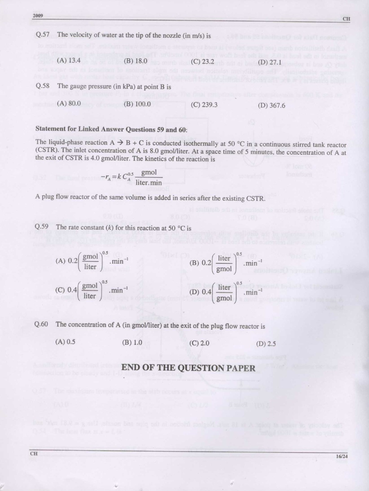 GATE Exam Question Paper 2009 Chemical Engineering 16