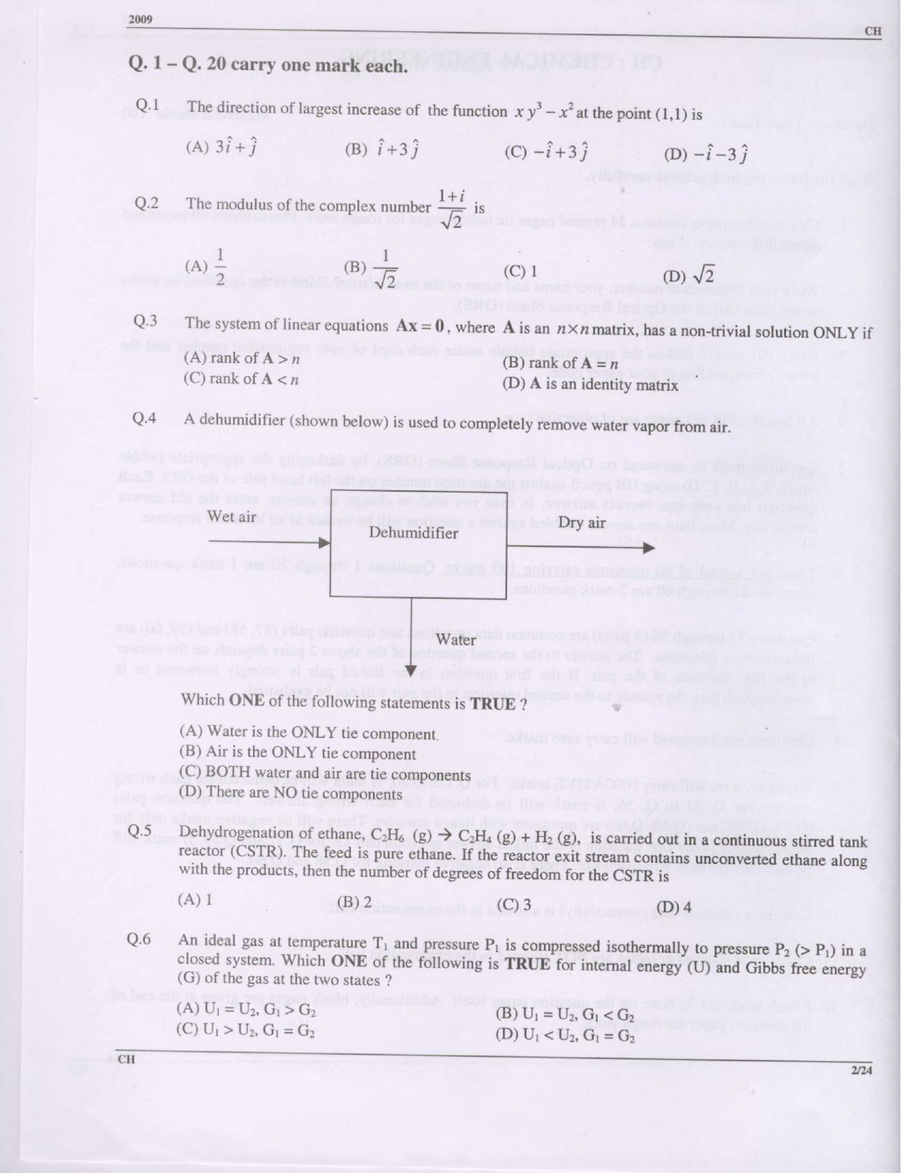 GATE Exam Question Paper 2009 Chemical Engineering 2