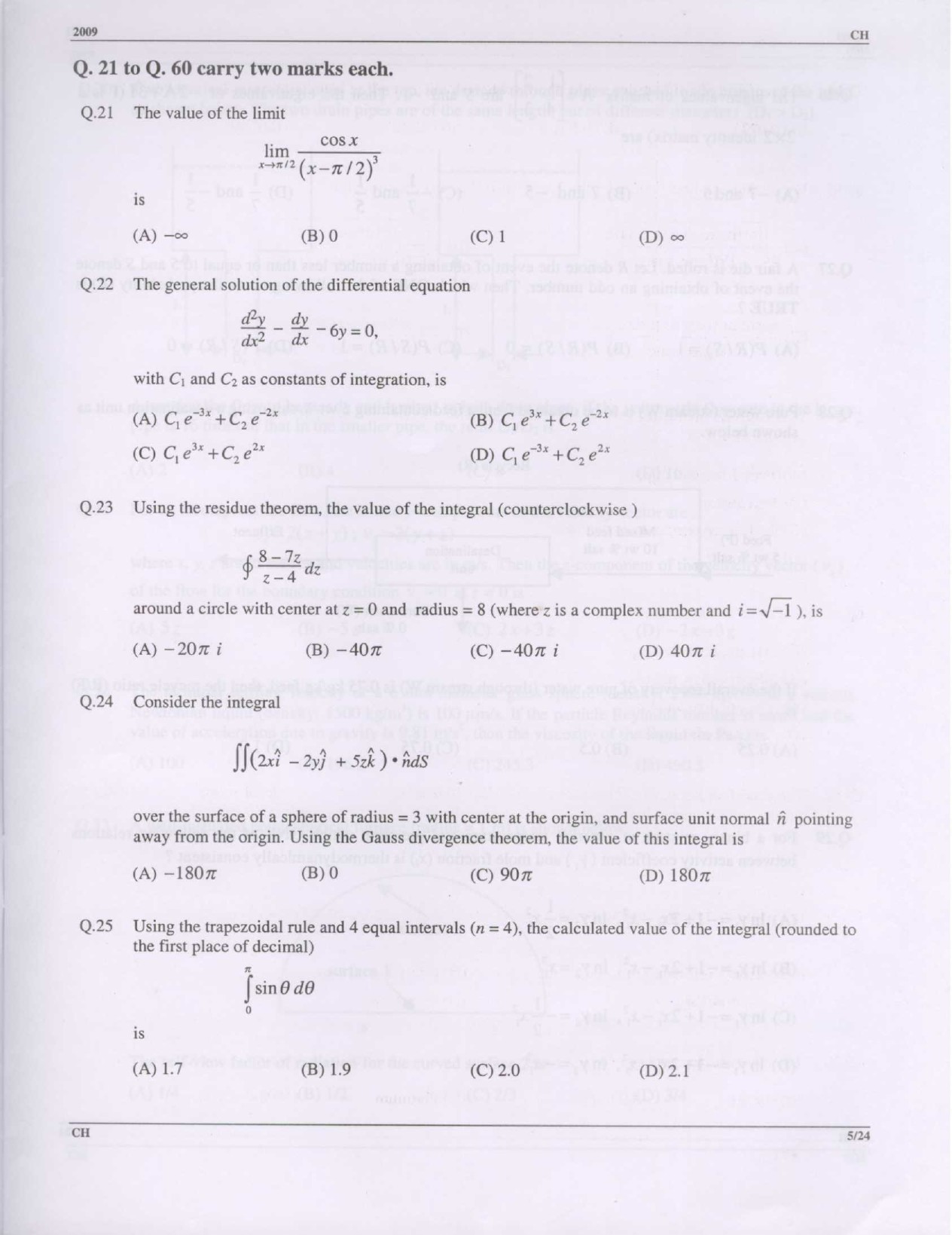 GATE Exam Question Paper 2009 Chemical Engineering 5