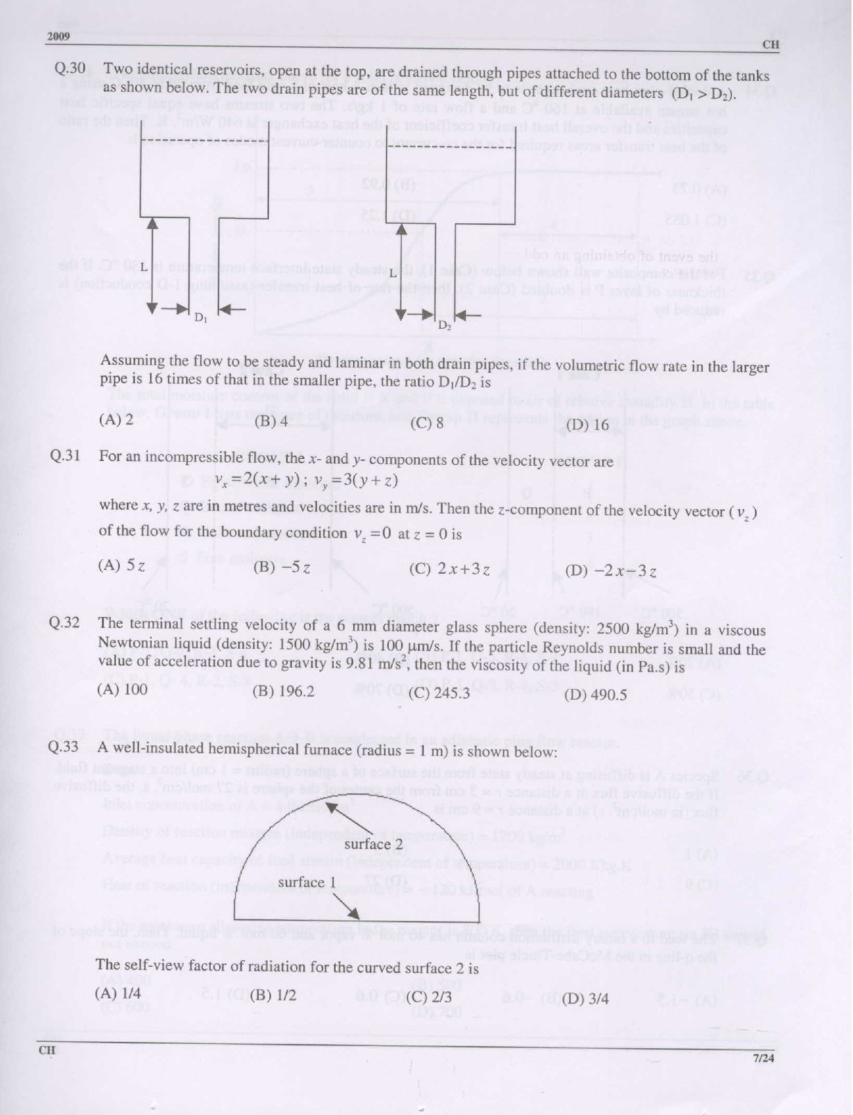 GATE Exam Question Paper 2009 Chemical Engineering 7