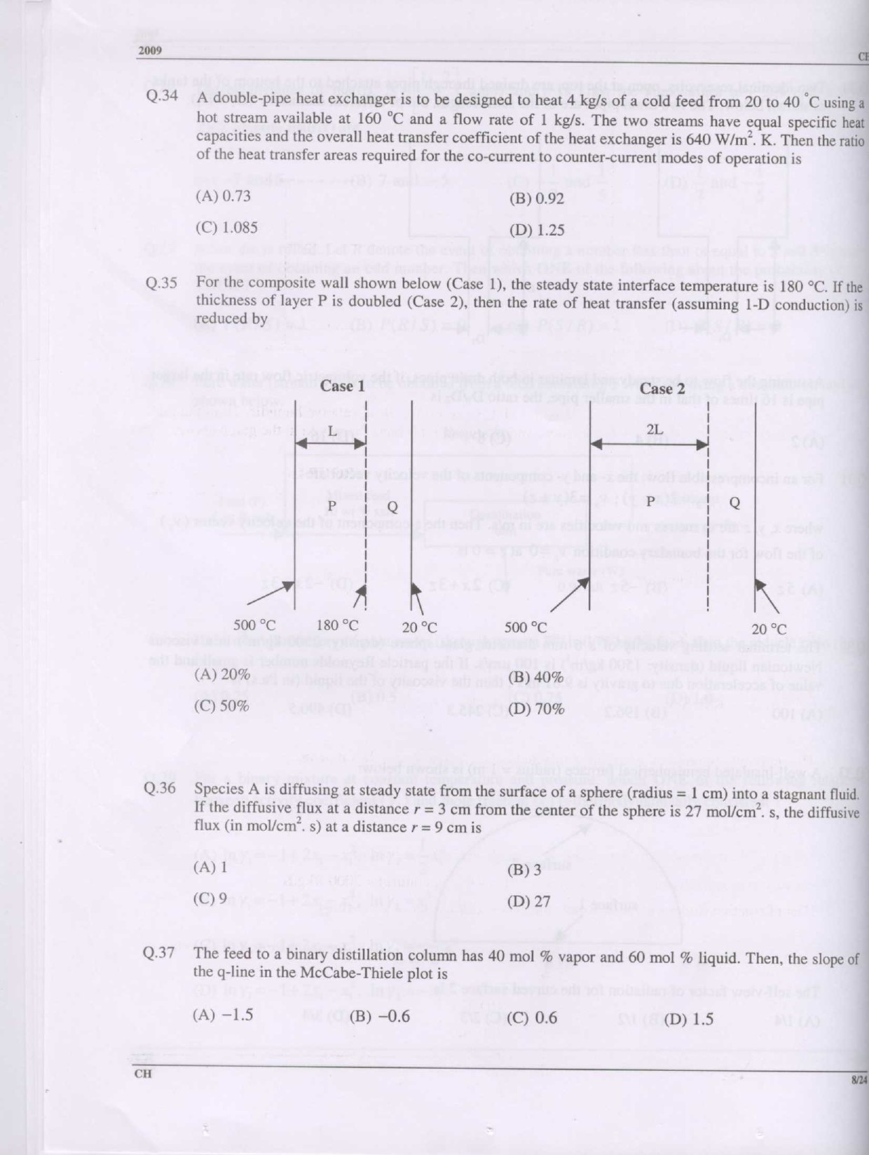GATE Exam Question Paper 2009 Chemical Engineering 8