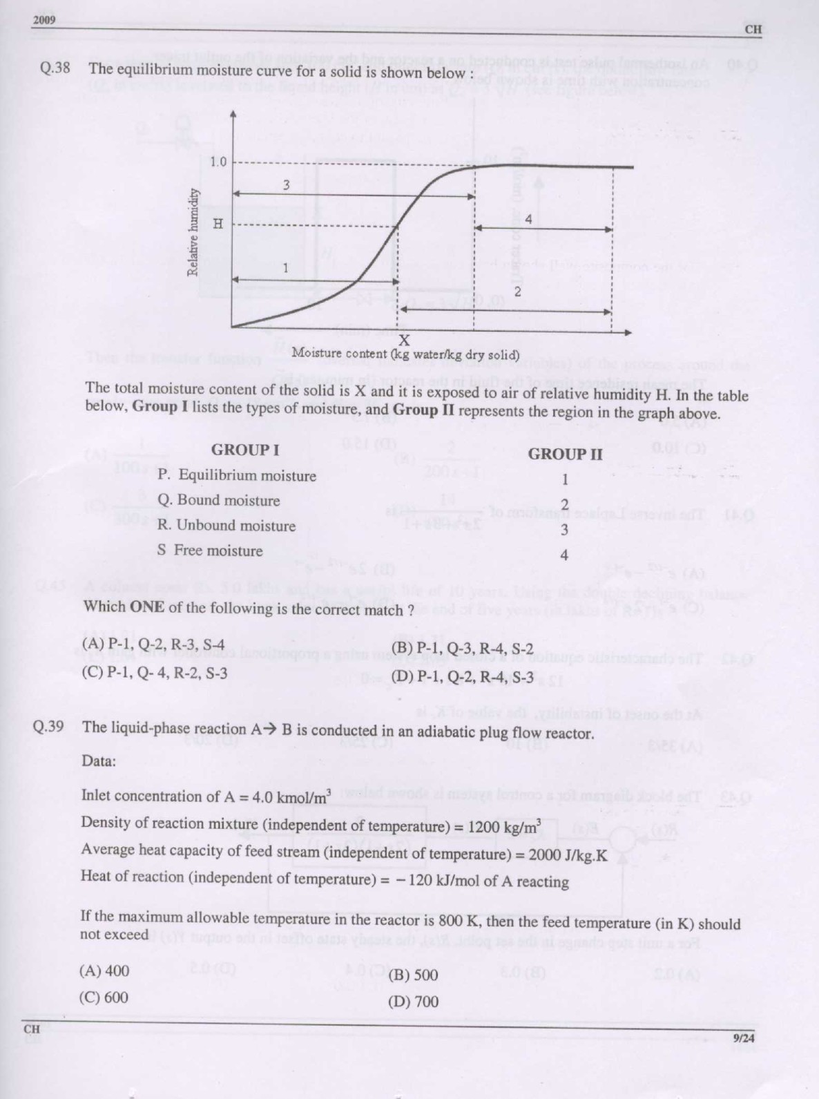 GATE Exam Question Paper 2009 Chemical Engineering 9