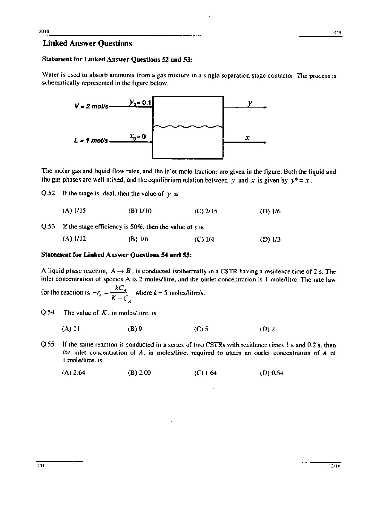 GATE Exam Question Paper 2010 Chemical Engineering 12