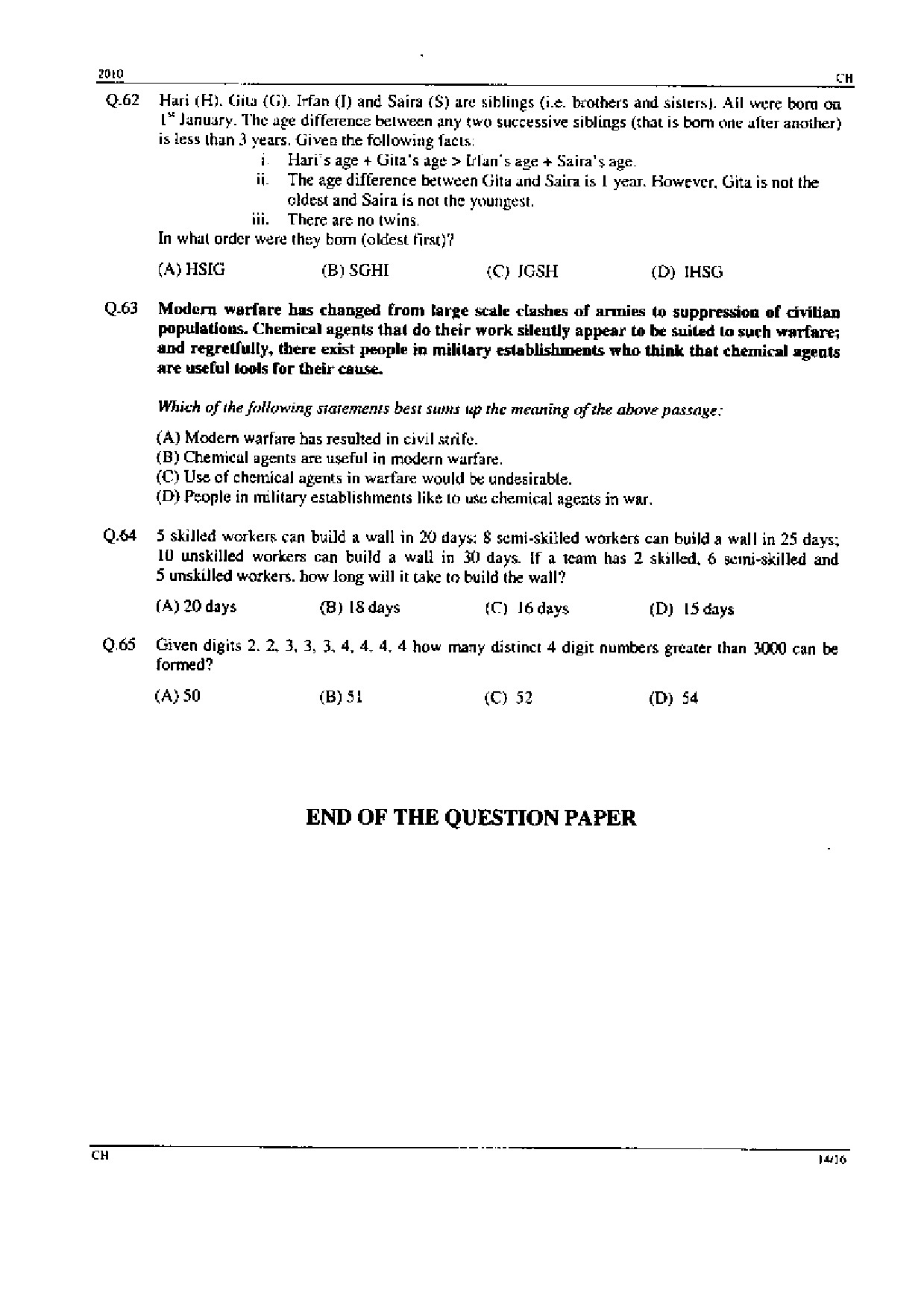 GATE Exam Question Paper 2010 Chemical Engineering 14