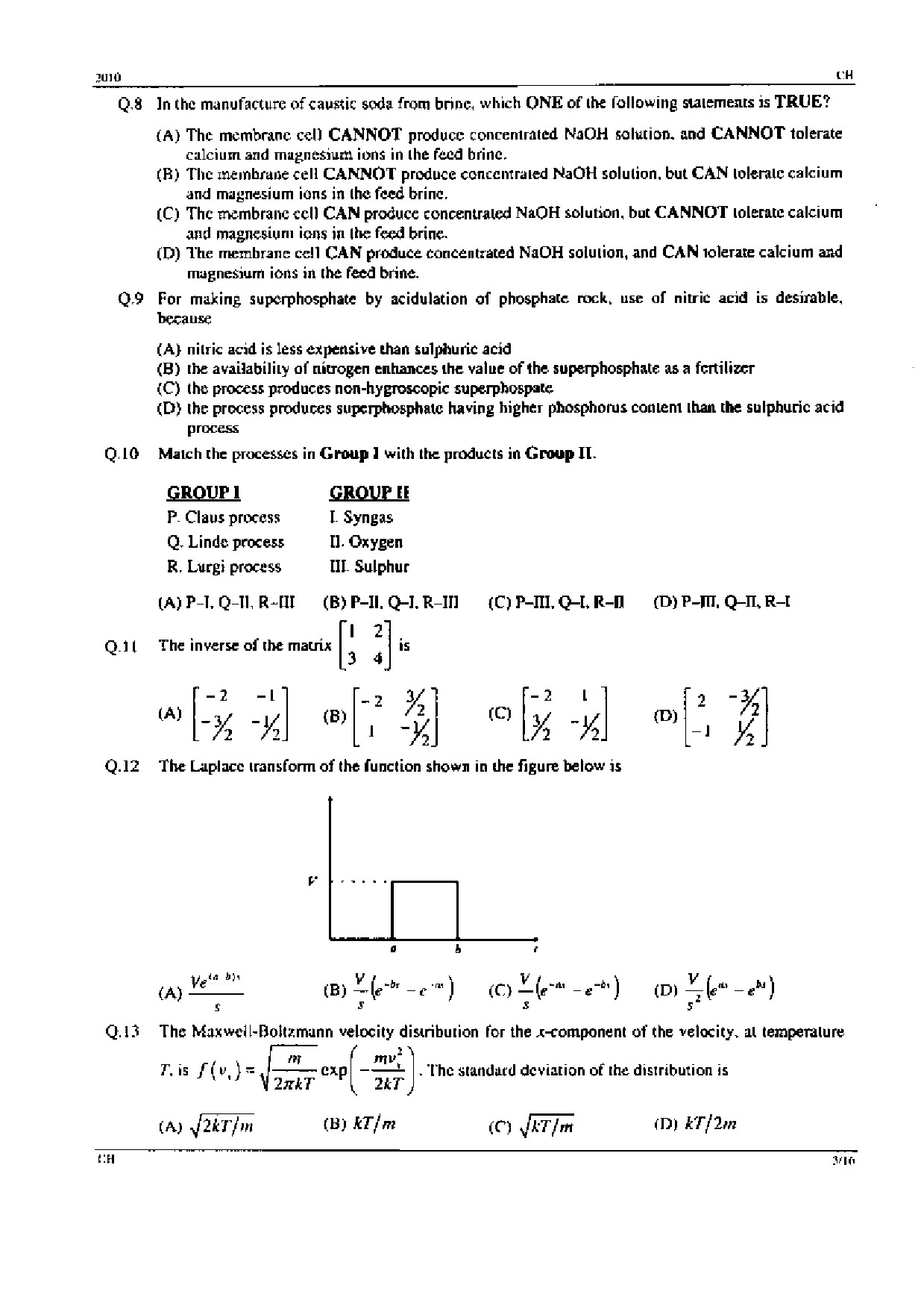 GATE Exam Question Paper 2010 Chemical Engineering 3