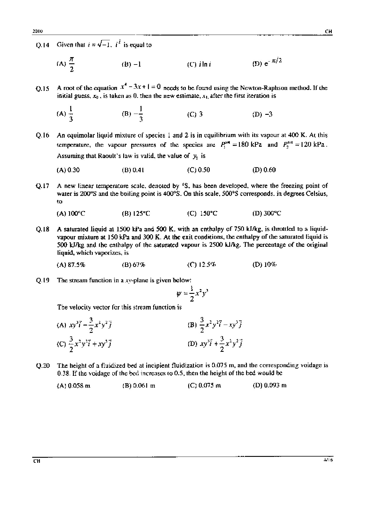 GATE Exam Question Paper 2010 Chemical Engineering 4