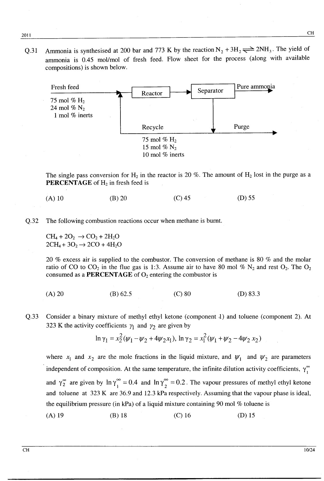 GATE Exam Question Paper 2011 Chemical Engineering 10