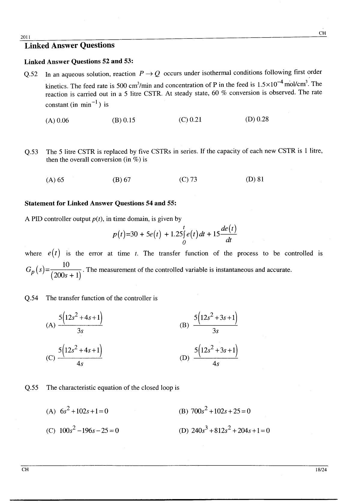 GATE Exam Question Paper 2011 Chemical Engineering 18