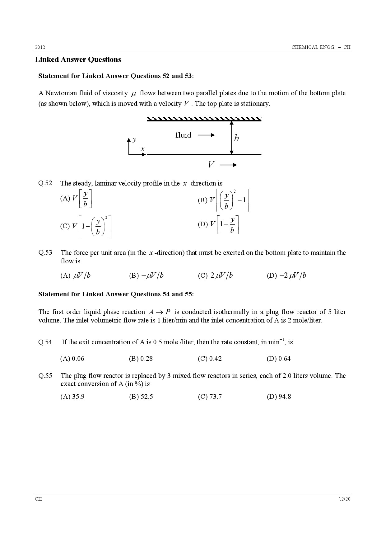 GATE Exam Question Paper 2012 Chemical Engineering 12