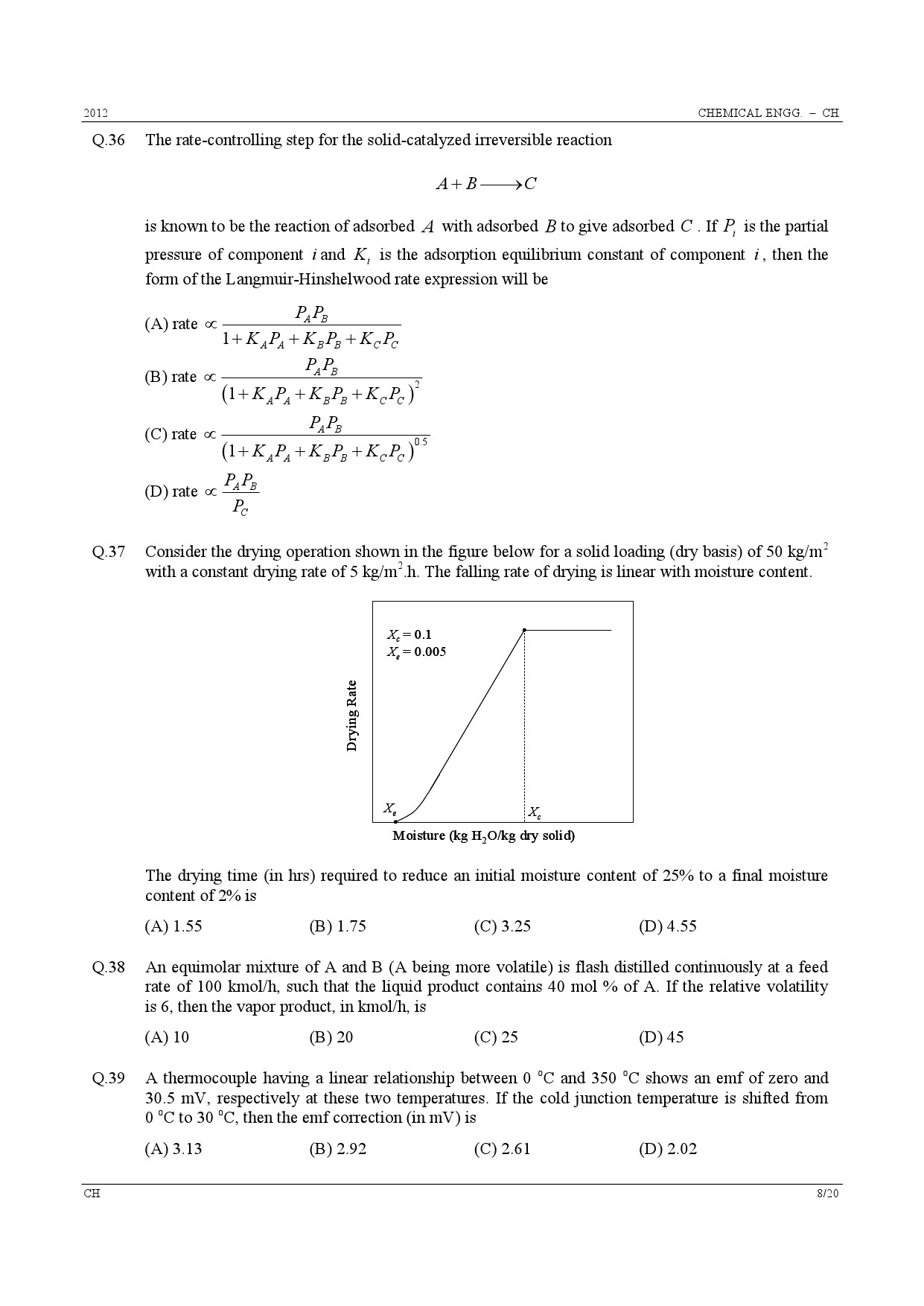GATE Exam Question Paper 2012 Chemical Engineering 8