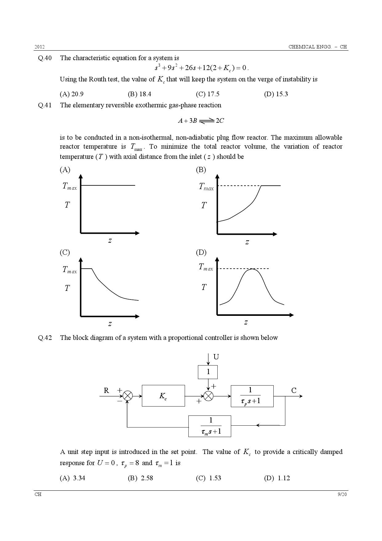 GATE Exam Question Paper 2012 Chemical Engineering 9