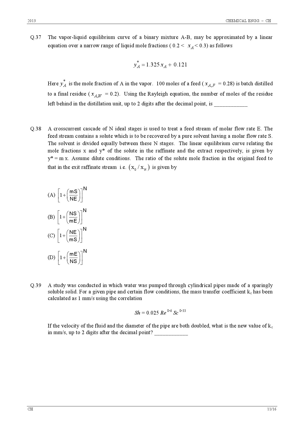 GATE Exam Question Paper 2013 Chemical Engineering 11