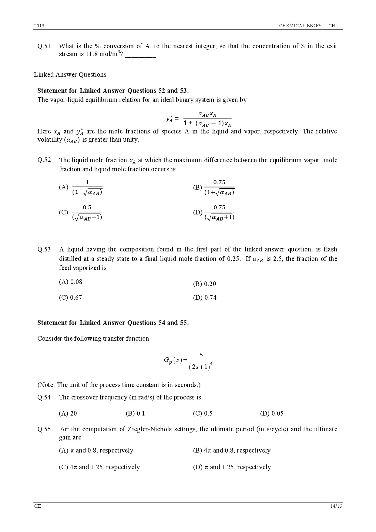 GATE Exam Question Paper 2013 Chemical Engineering 14