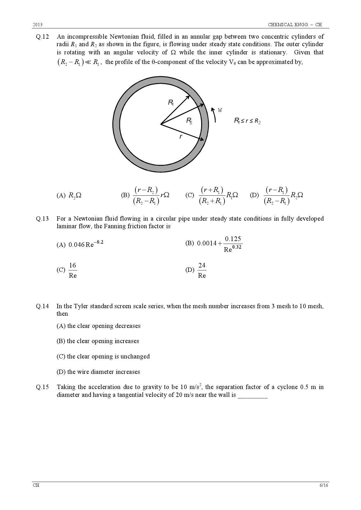 GATE Exam Question Paper 2013 Chemical Engineering 6
