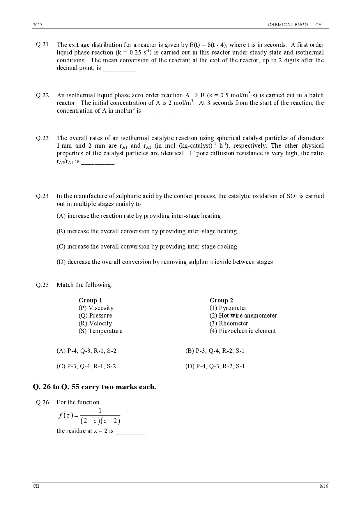 GATE Exam Question Paper 2013 Chemical Engineering 8