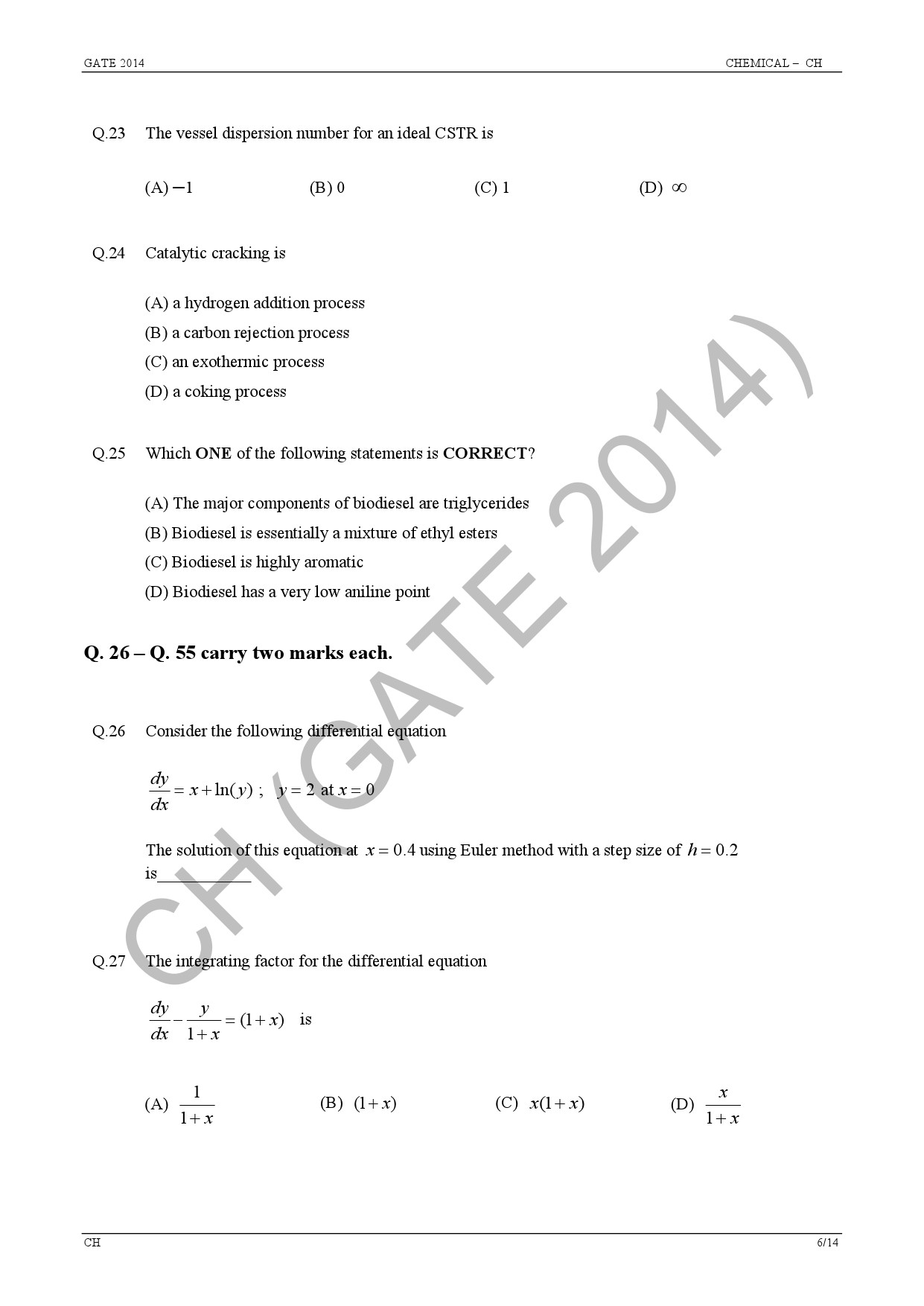 GATE Exam Question Paper 2014 Chemical Engineering 12