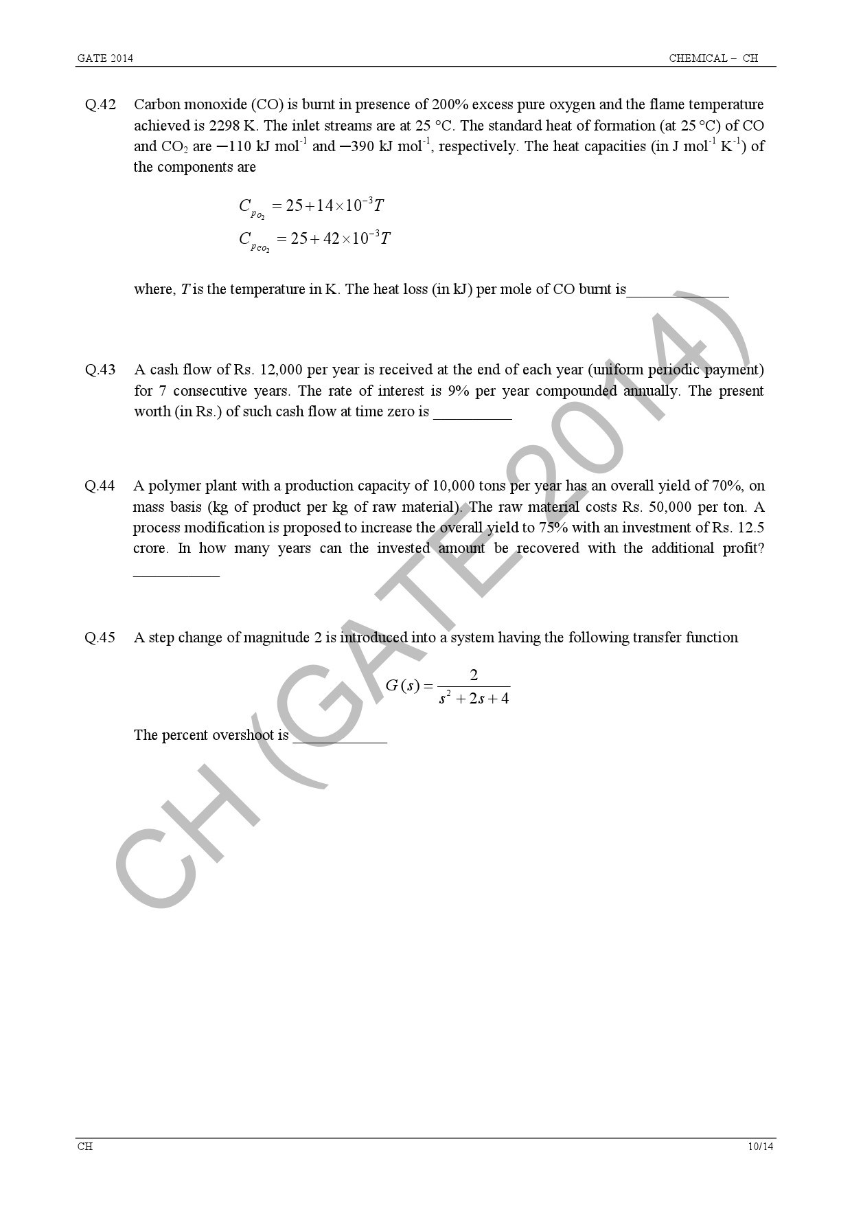 GATE Exam Question Paper 2014 Chemical Engineering 16