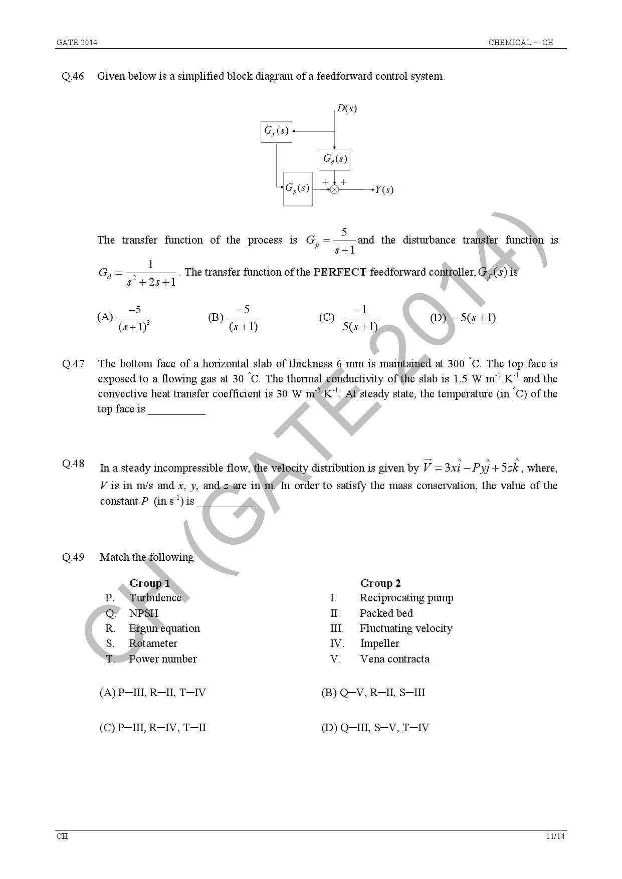 GATE Exam Question Paper 2014 Chemical Engineering 17