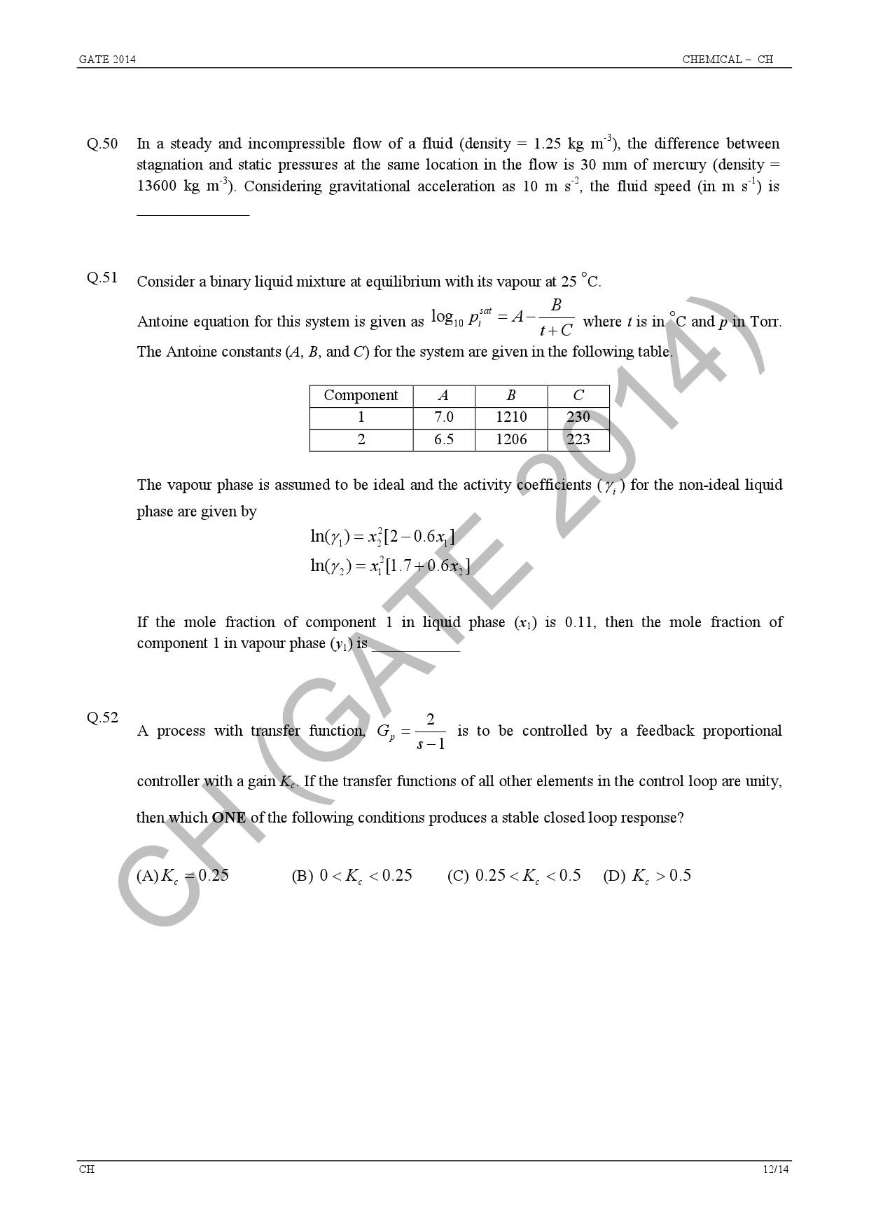 GATE Exam Question Paper 2014 Chemical Engineering 18