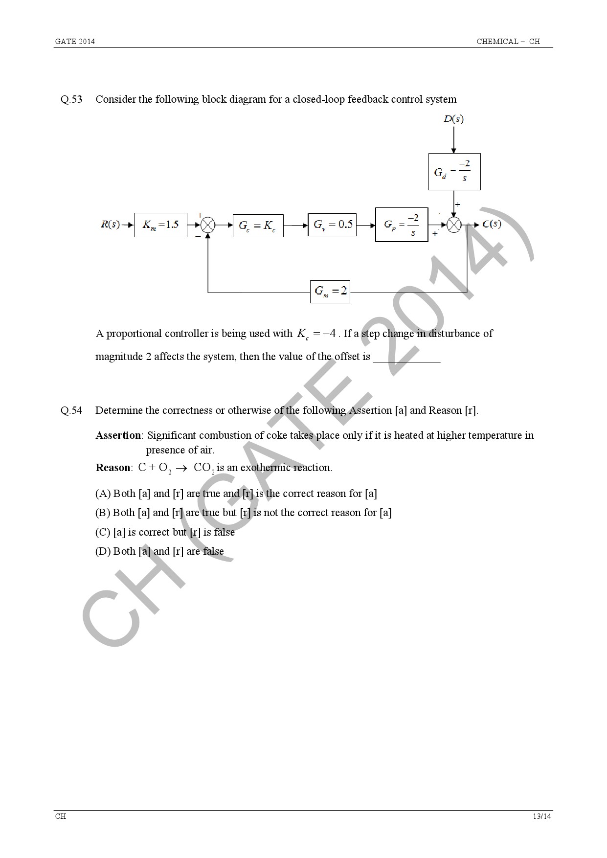 GATE Exam Question Paper 2014 Chemical Engineering 19
