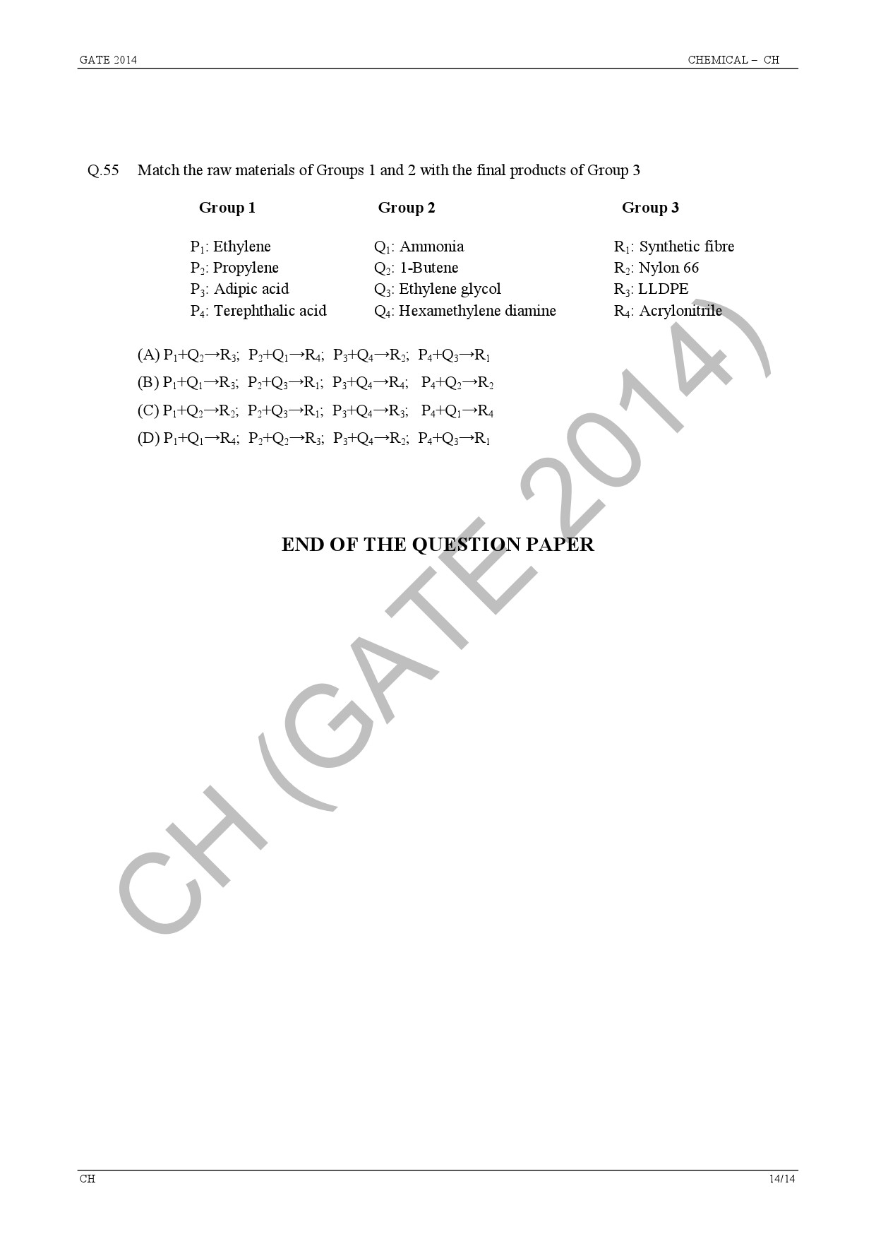 GATE Exam Question Paper 2014 Chemical Engineering 20