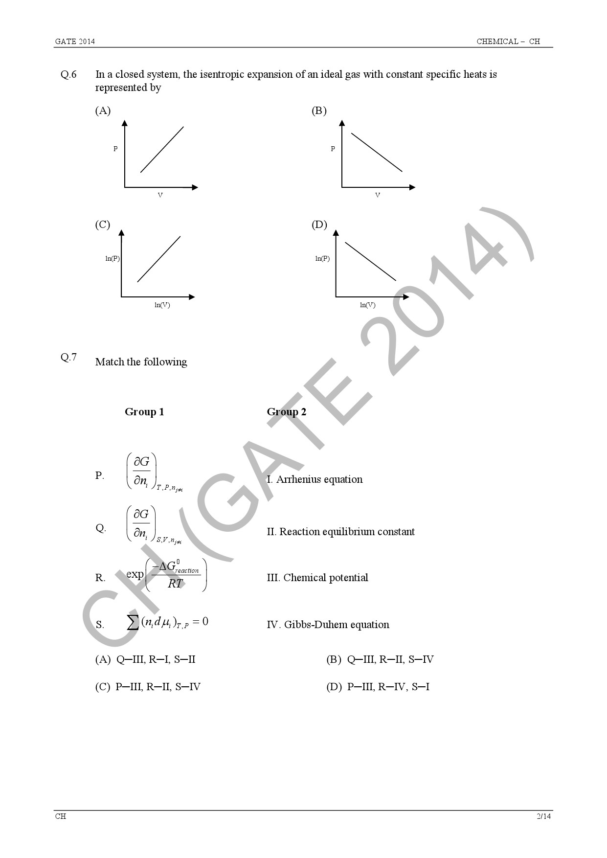 GATE Exam Question Paper 2014 Chemical Engineering 8