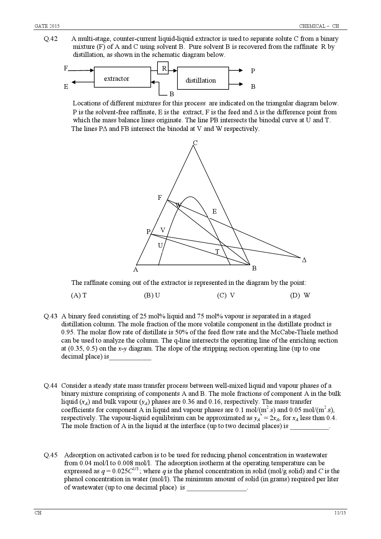 GATE Exam Question Paper 2015 Chemical Engineering 11