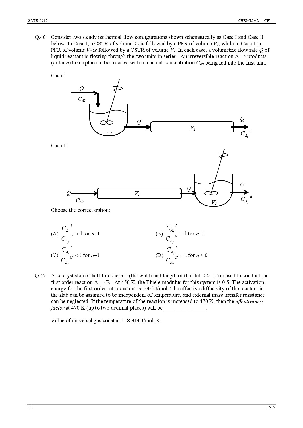 GATE Exam Question Paper 2015 Chemical Engineering 12
