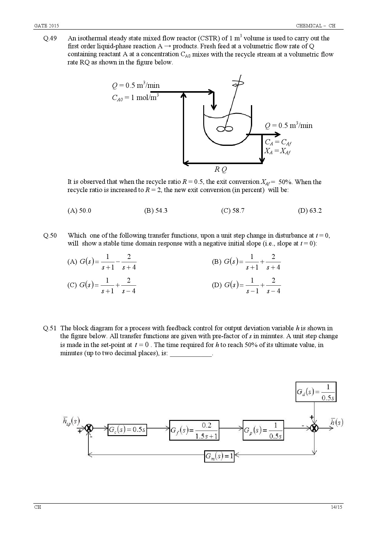 GATE Exam Question Paper 2015 Chemical Engineering 14