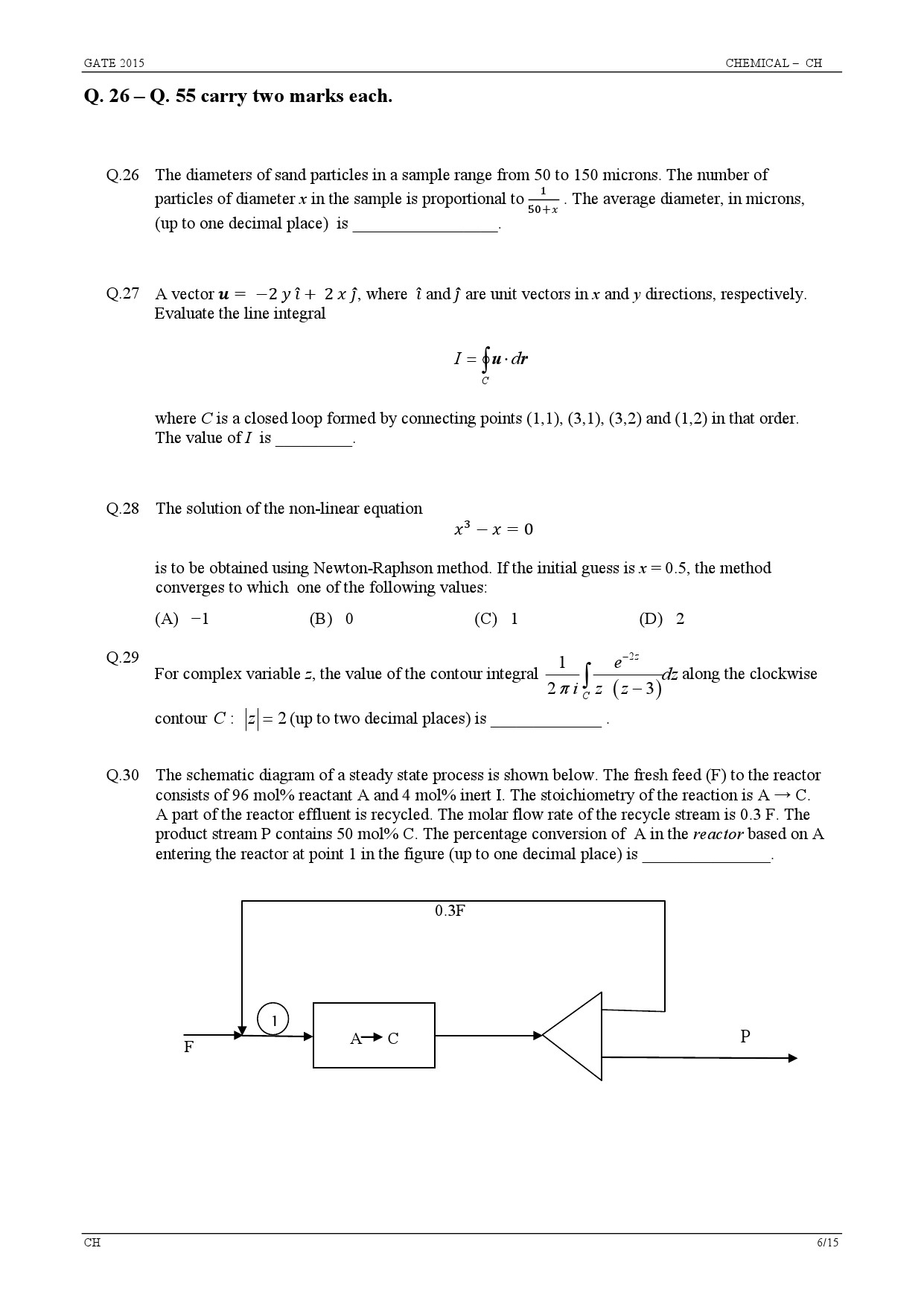 GATE Exam Question Paper 2015 Chemical Engineering 6