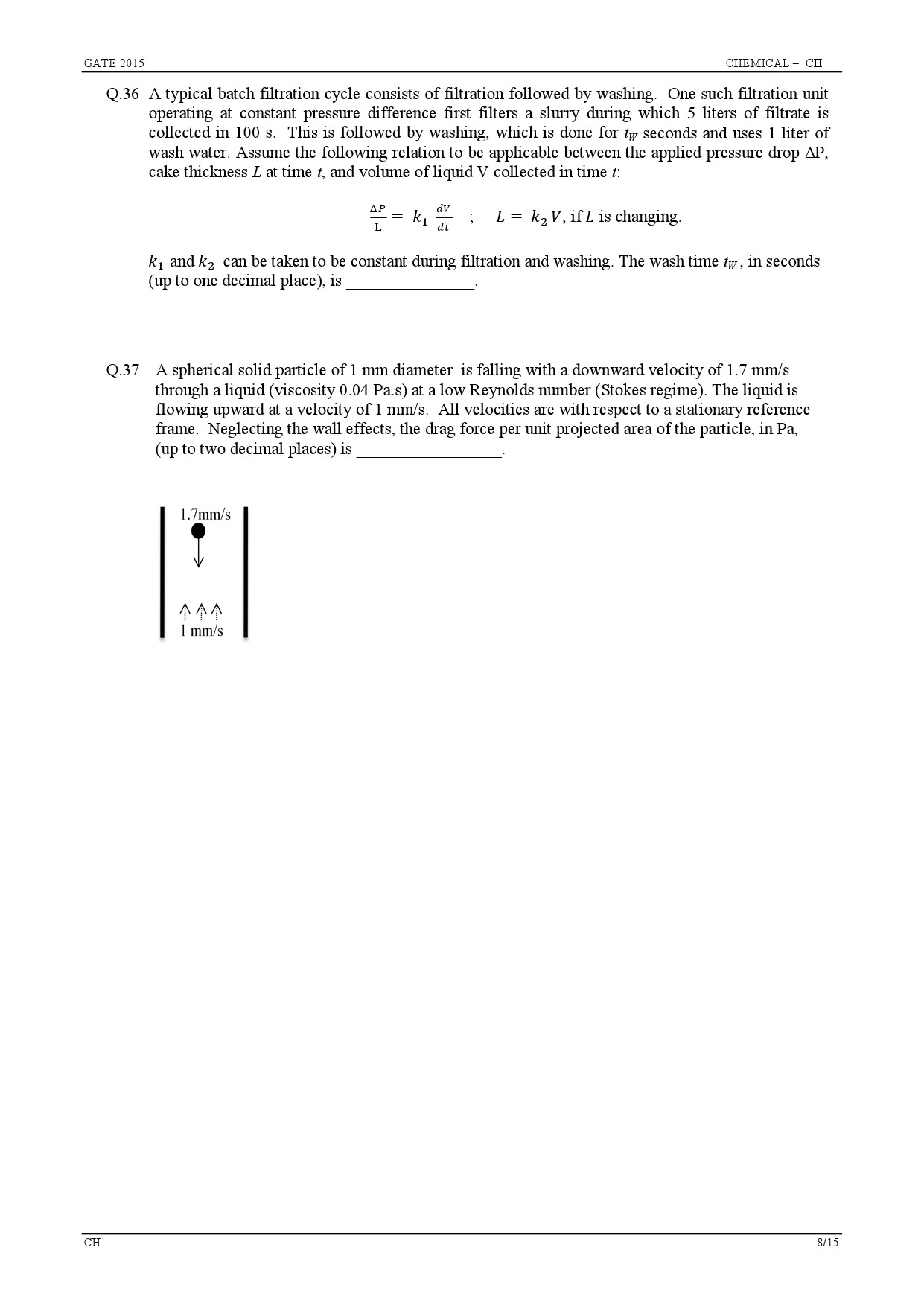 GATE Exam Question Paper 2015 Chemical Engineering 8
