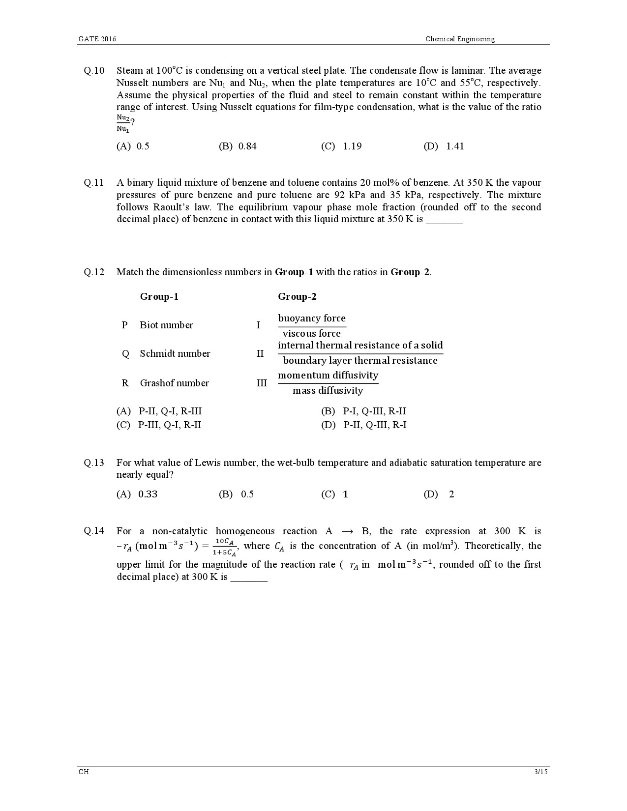 GATE Exam Question Paper 2016 Chemical Engineering 6