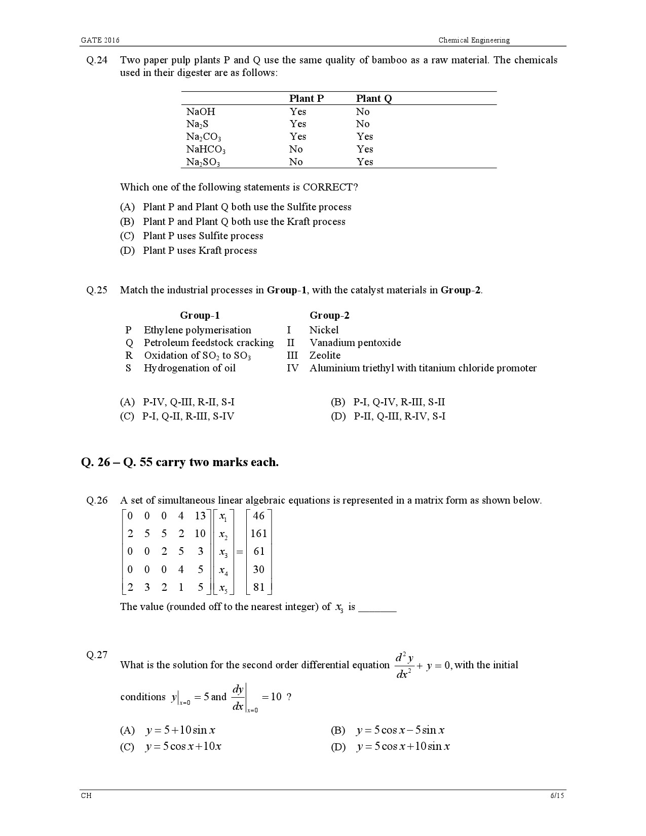 GATE Exam Question Paper 2016 Chemical Engineering 9