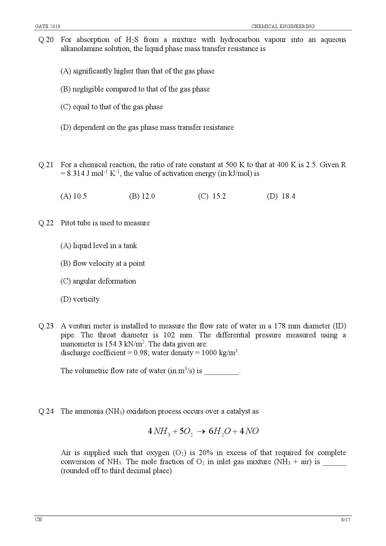 GATE Exam Question Paper 2018 Chemical Engineering 10