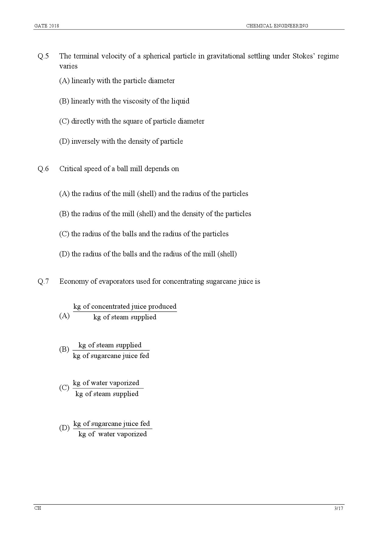 GATE Exam Question Paper 2018 Chemical Engineering 5