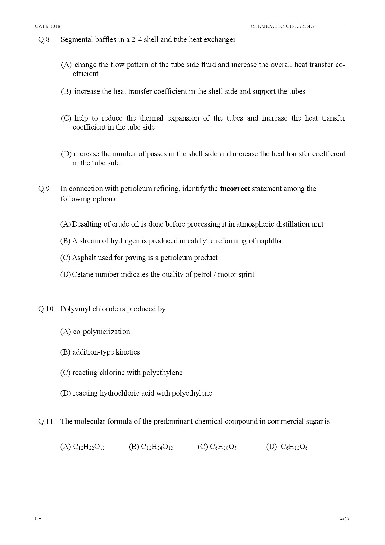 GATE Exam Question Paper 2018 Chemical Engineering 6