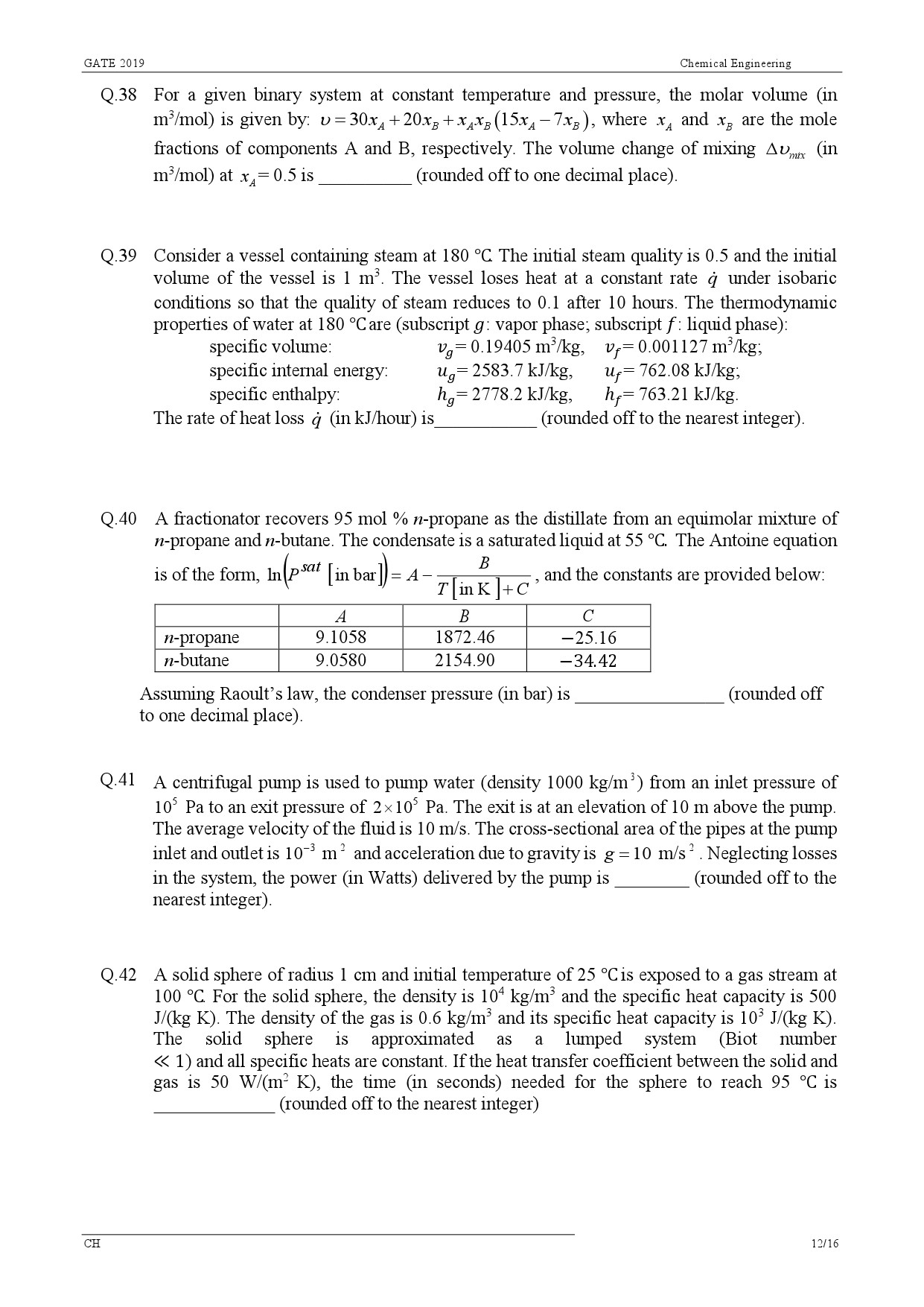 GATE Exam Question Paper 2019 Chemical Engineering 15