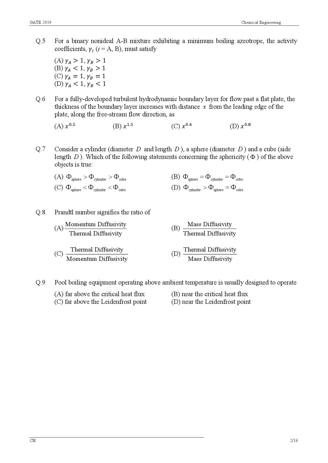 GATE Exam Question Paper 2019 Chemical Engineering 5