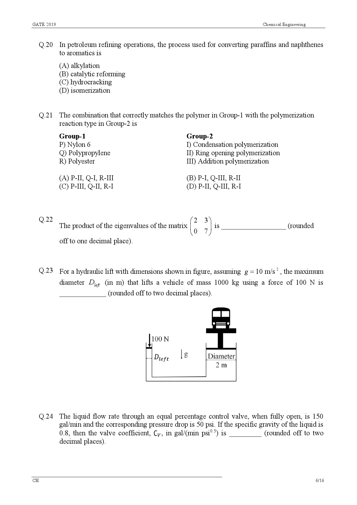GATE Exam Question Paper 2019 Chemical Engineering 9