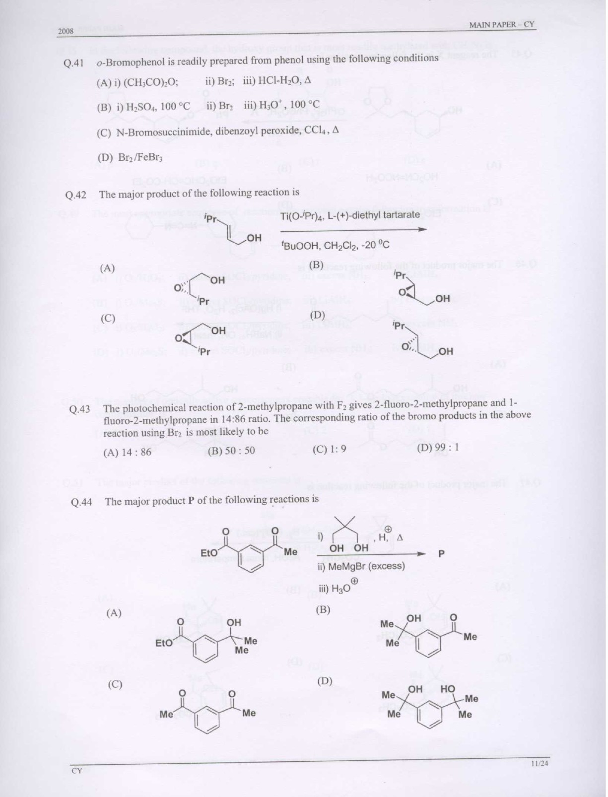 GATE Exam Question Paper 2008 Chemistry 11