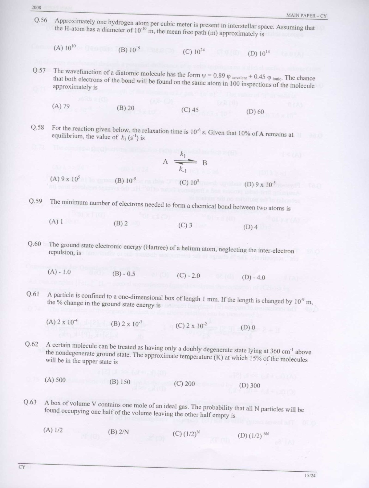 GATE Exam Question Paper 2008 Chemistry 15