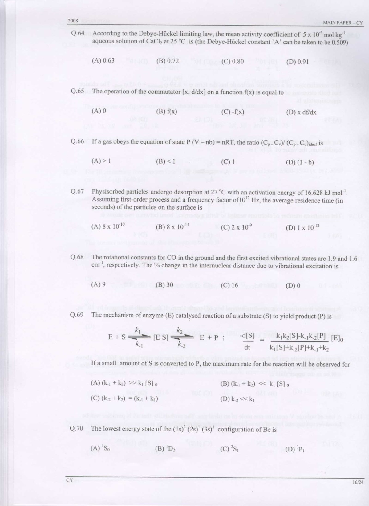 GATE Exam Question Paper 2008 Chemistry 16