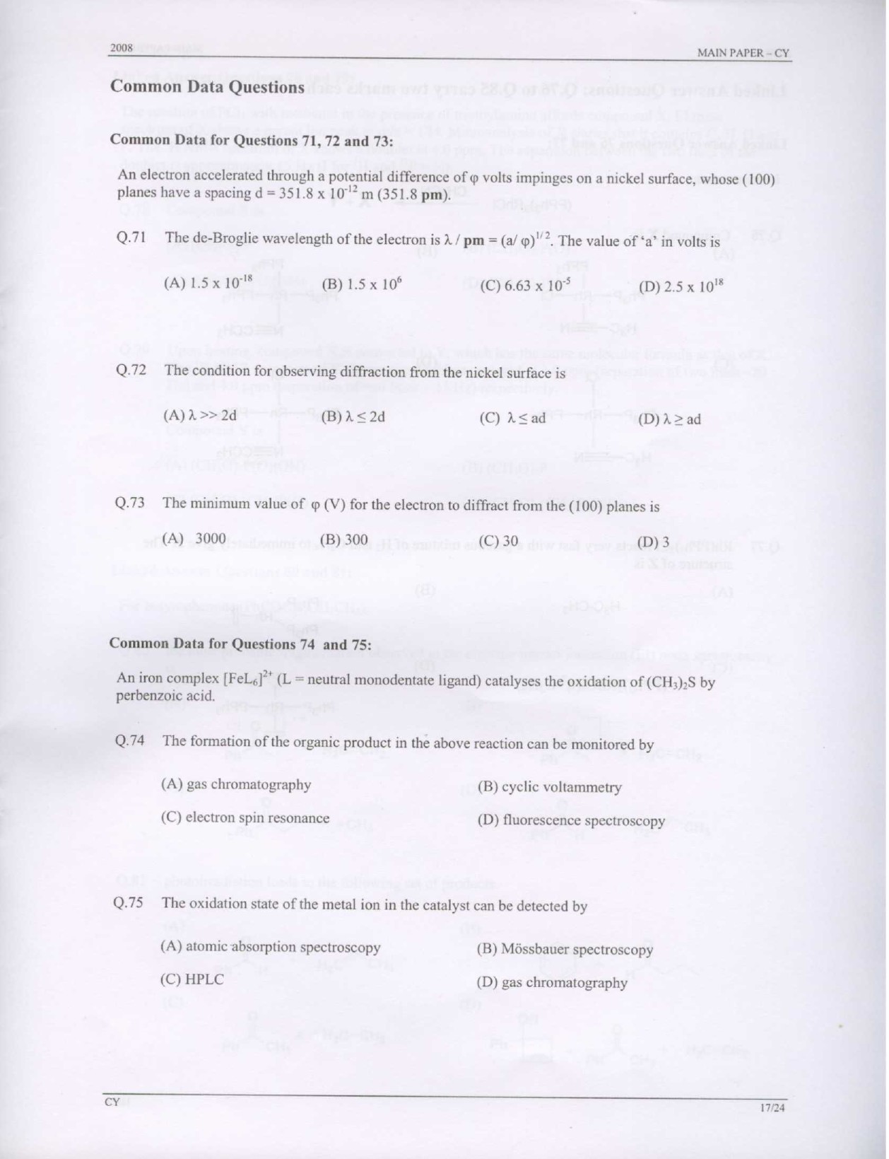 GATE Exam Question Paper 2008 Chemistry 17