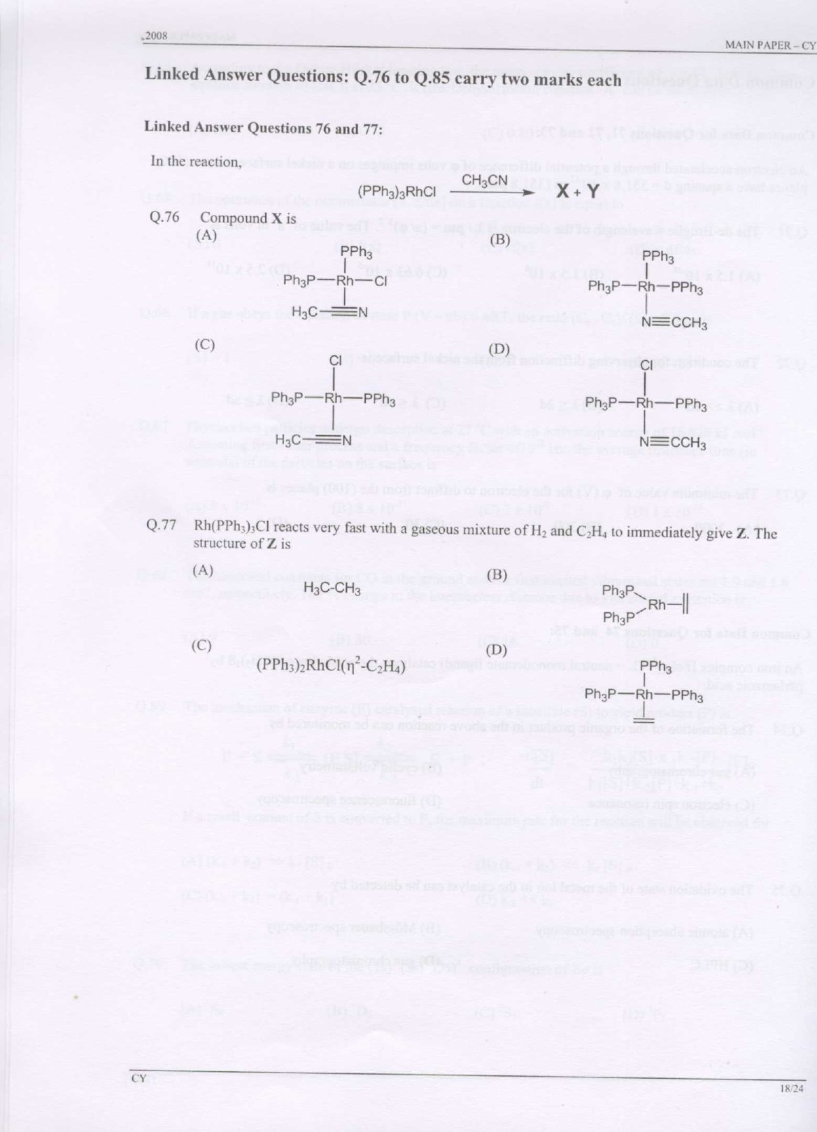 GATE Exam Question Paper 2008 Chemistry 18