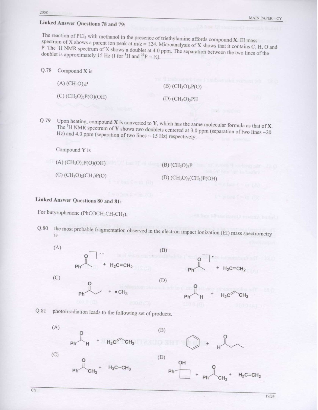 GATE Exam Question Paper 2008 Chemistry 19